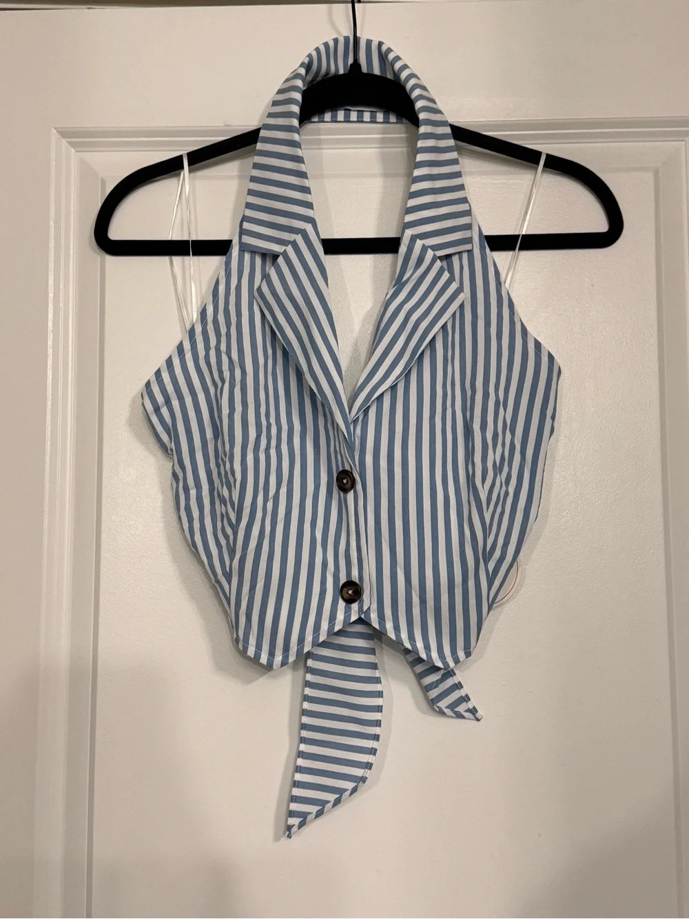 Magnolia Blue & White Striped Matching Set – Halter Top + Tailored Shorts Sz M/L